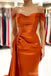 Burnt Orange Mermaid Off Shoulder High Slit Cheap Bridesmaid Dresses,WG1273