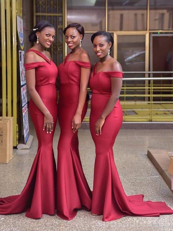 Red Straps Unique Long Mermaid Sexy Cheap Bridesmaid Dresses Online, WG576