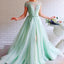 Mint Green A-line Short Sleeves Jewel High Slit Long Prom Dresses Online,12795