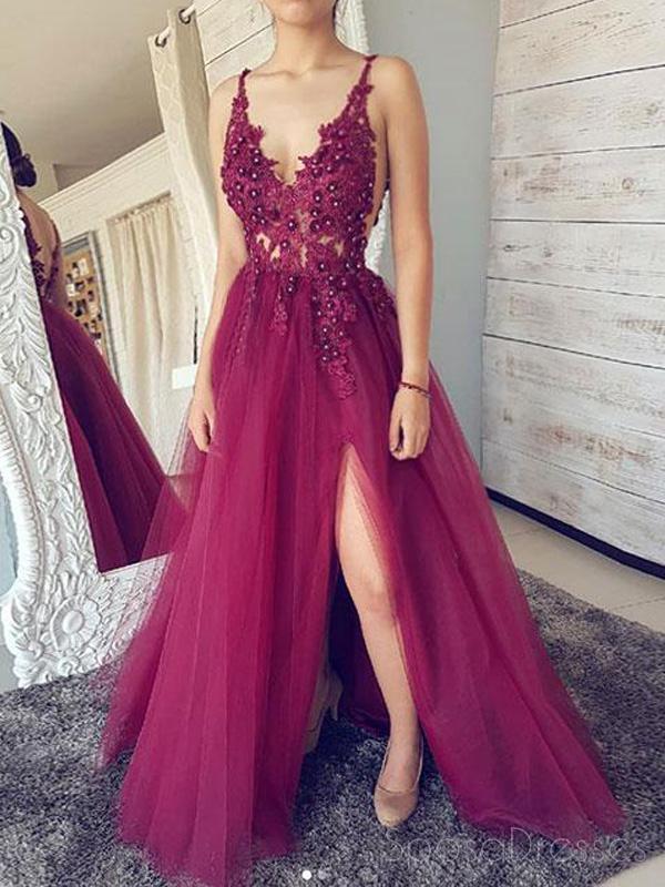 Sexy Backless V Neck See Through Long Evening Prom Dresses, Cheap Custom Sweet 16 Dresses, 18449