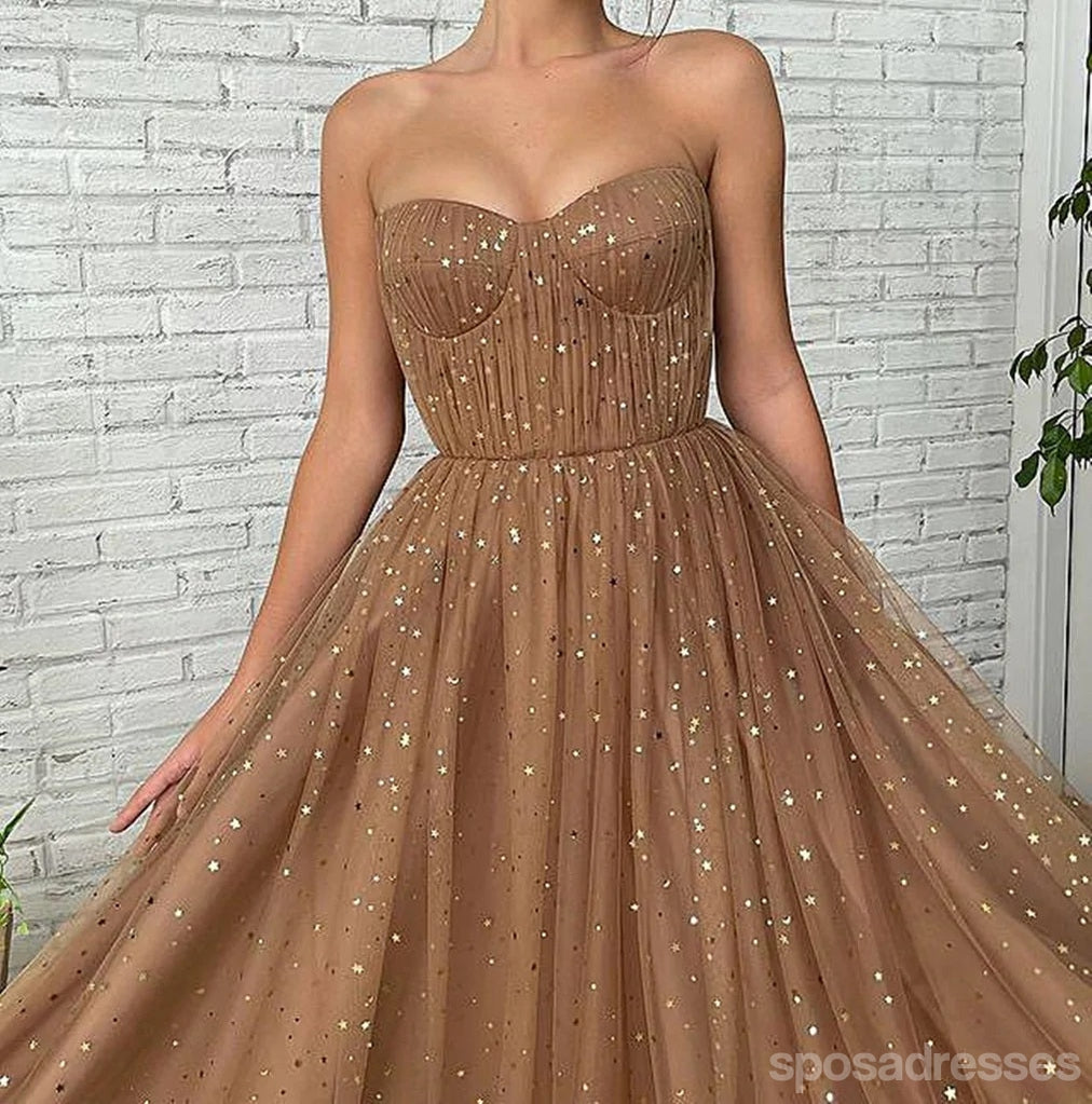 Querida pescoço ouro lantejoulas uma linha barato longo Evening Prom Dresses, Evening Party Prom Dresses, 12350