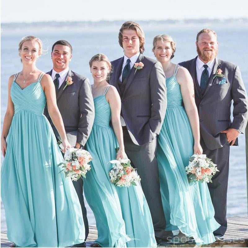 Tiffany Blue Straps Chiffon Custom Cheap Long Bridesmaid Dresses, WG241