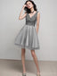 V Neck Grey Sequin Beaded Cheap Homecoming Dresses Online, Cheap Short Prom Dresses, CM763