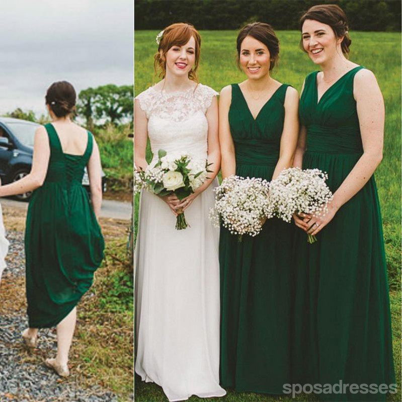 V Neck Green Chiffon Cheap Bridesmaid Dresses Online, WG768