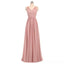 Dusty Pink V Neck Lace Straps Long Chiffon Cheap Bridesmaid Dresses Online, WG280