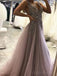 Sexy Backless Grey V Neck frisado Long Custom Evening Prom Dresses, 17437