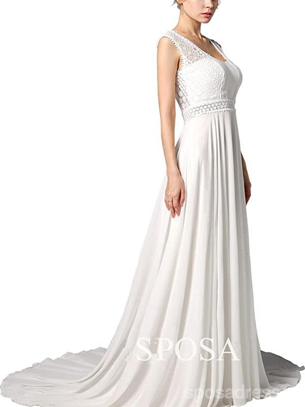 Simple A-line Sleeveless Lace Wedding Dresses, Cheap Wedding Gown, WD728