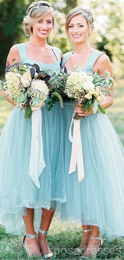 Blue Tulle A-line Sleeveless Cheap Short Bridesmaid Dresses Online, WG799