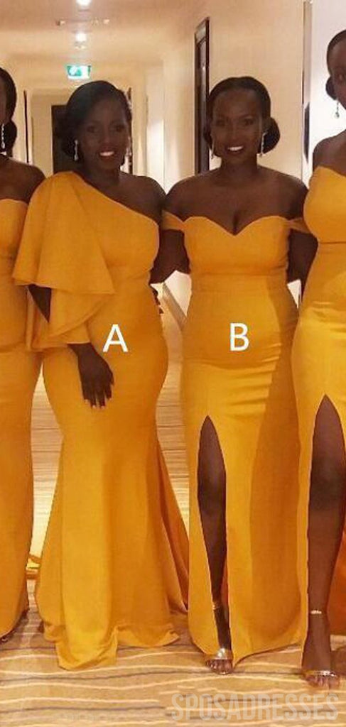 Mismatched Mermaid Yellow Sleeveless Long Bridesmaid Dresses Online, WG835