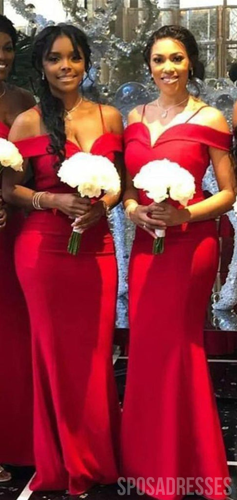 Red Mermaid Off The Shoulder Cheap Long Bridesmaid Dresses Online, WG848