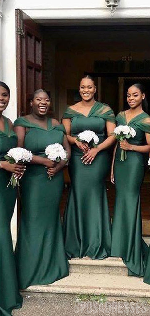 Green Mermaid Off The Shoulder Cheap Long Bridesmaid Dresses Online, WG852