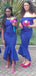 Mermaid Off The Shoulder Royal Blue Short Bridesmaid Dresses Online, WG872