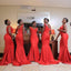 Mermaid V Neck Sleeveless Red Bridesmaid Dresses Online, WG876