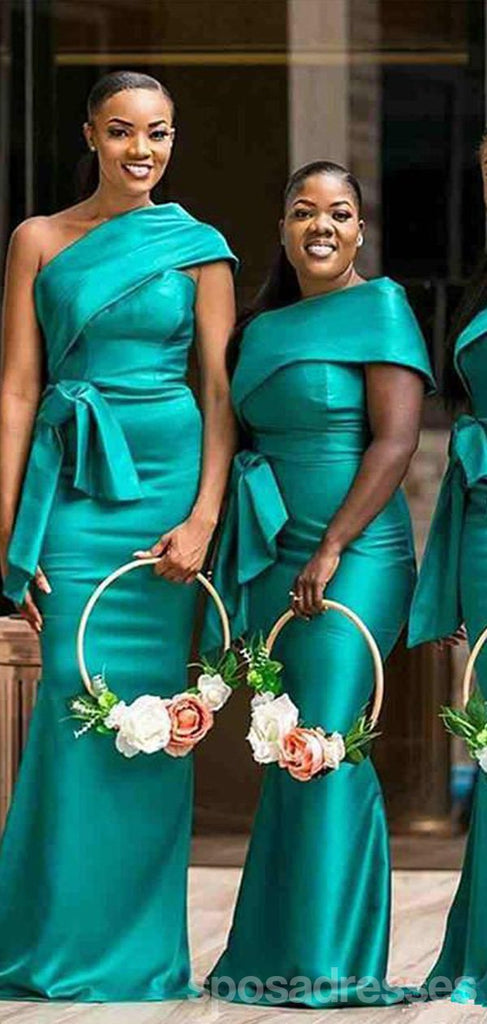 Simple Mermaid Sleeveless Hunter Green Long Bridesmaid Dresses Online, WG924