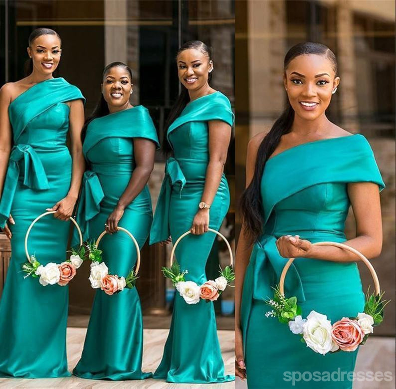 Simple Mermaid Sleeveless Hunter Green Long Bridesmaid Dresses Online, WG924