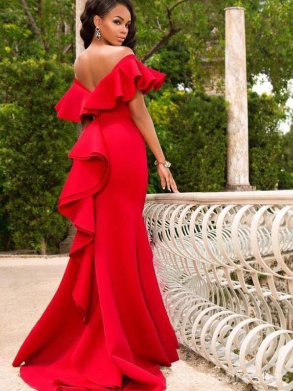 Red Mermaid Off The Shoulder Long Bridesmaid Dresses Online, WG926