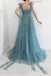 Gorgeous A-line High Slit V-neck Long Prom Dresses Online,Evening Party Dresses,12704