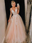 A-line Tulle V Neck Applique Prom Dresses, Sweet 16 Prom Dresses, 12506