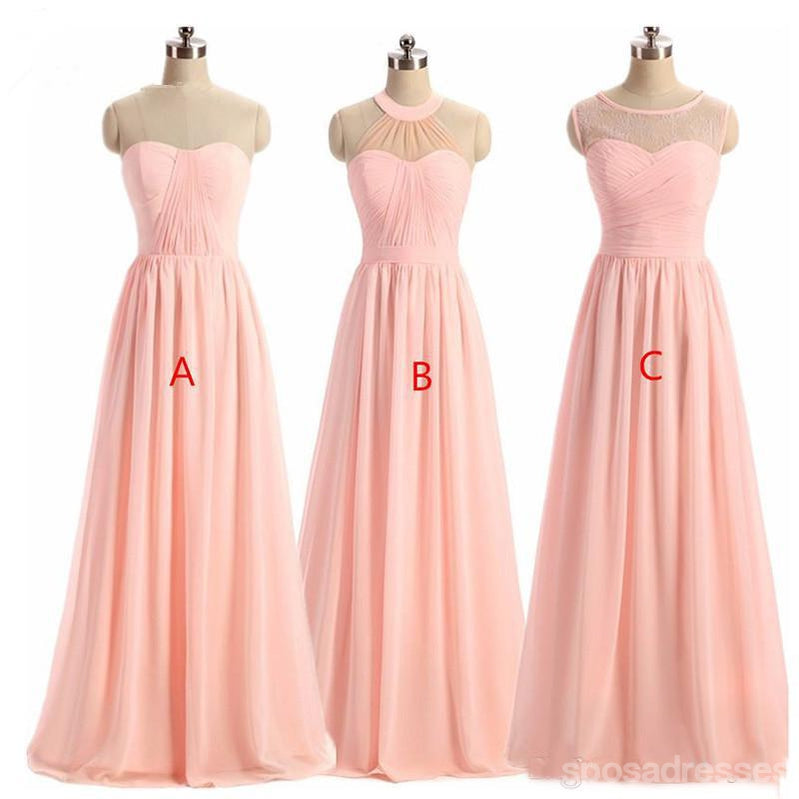 A-line Pink Sleeveless Ruffle Chiffon Long Bridesmaid Dresses Online, WG910