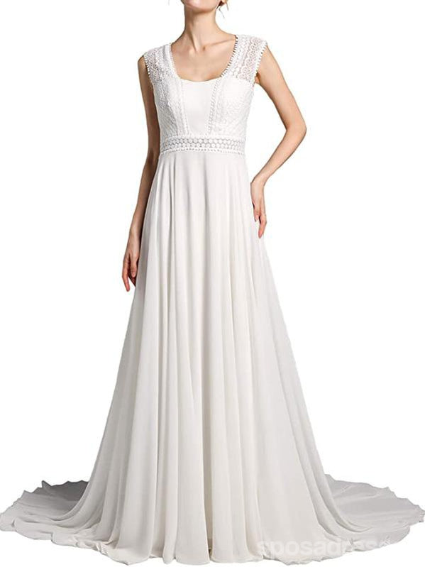 Simple A-line Sleeveless Lace Wedding Dresses, Cheap Wedding Gown, WD728