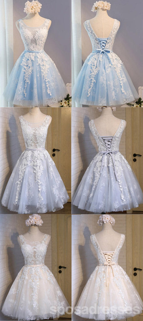 Sehen Sie Durch Graue Spitze Homecoming Prom Kleider, Erschwingliche Kurze Party Prom Kleider, Perfekte Homecoming Kleider, CM285