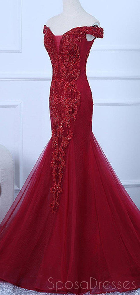 Off Shoulder Mermaid Lace Beaded Cheap Long Evening Prom Dresses, Evening Party Prom Dresses, 18640