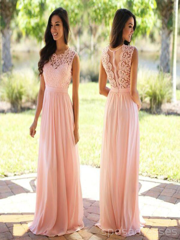 Elegant Lake Floor-Lengh Applique Blush Pink Long Formal Cheap Chiffon Bridges Dresses, WG35