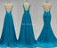 Teal V Neck Side-Slit Cheap Long Bridesmaid Vestidos Online, WG298