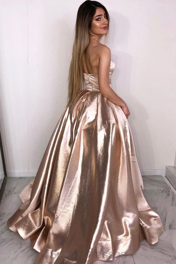 Strapless Sparkly Gold Cheap Evening Prom Dresses, Evening Party Prom Dresses, 12162