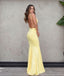 Sexy Backless Yellow Mermaid Long Evening Prom Dresses, Cheap Party Custom  Prom Dresses, 18618