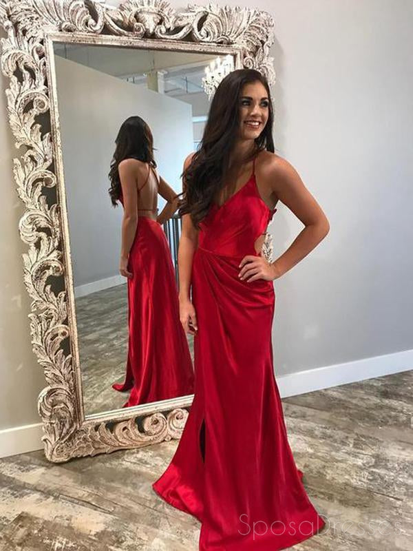 Sexy Backless Side Slit Dark Red Mermaid Long Custom Evening Prom Dresses, 17431