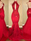 Sexy Backless Red Halter Mermaid Long Prom Dresses, Sweet 16 Prom Dresses, 12353