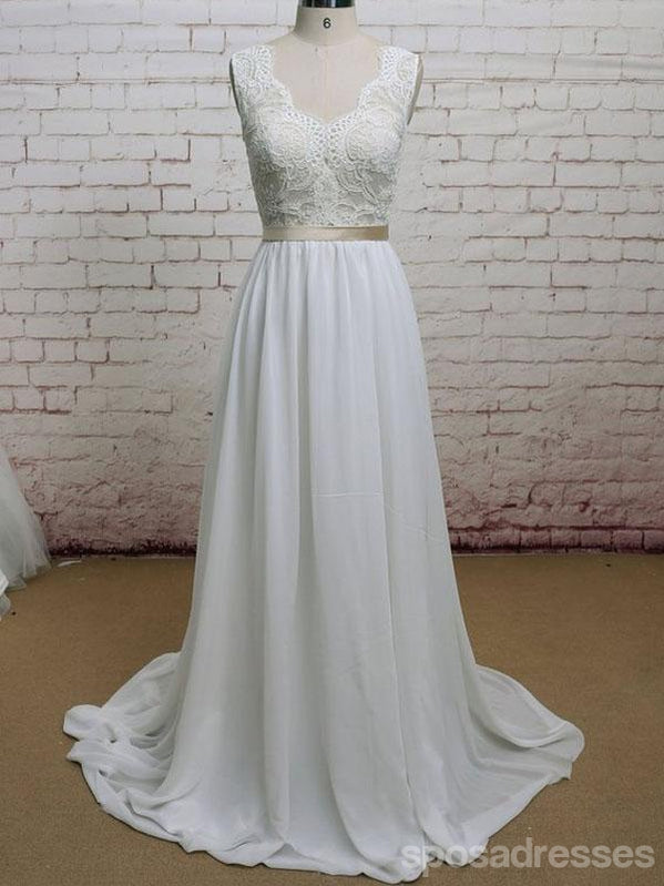 Lace Straps V Neck Cheap Beach Wedding Dresses Online, WD379