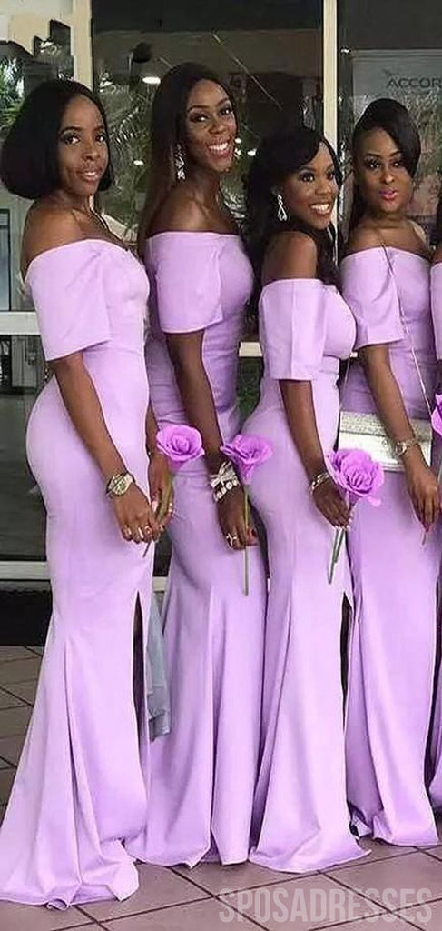 Sexy Mermaid Purple Off the Shoulder Half Sleeve Long Bridesmaid Dresses Online, WG957