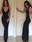 Sexy Backless Mermaid Deep V Neck Black Floor Length Custom Long Evening Prom Dresses, 17370