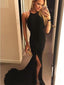 Sexy Backless Side Slit Mermaid Halter Black Floor Length Custom Long Evening Prom Dresses, 17369