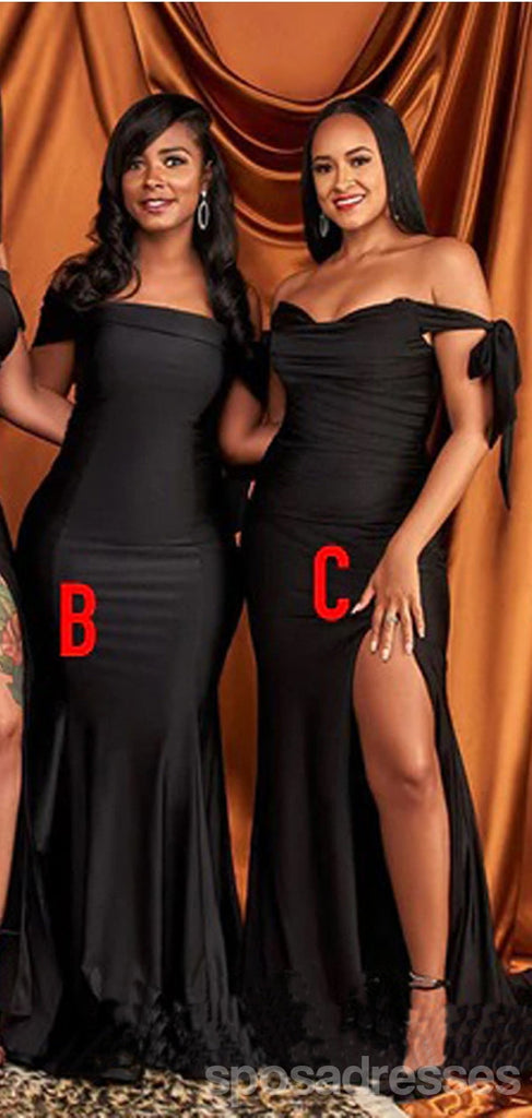 Mismatched Black Mermaid High Slit Cheap Long Bridesmaid Dresses Online,WG1314