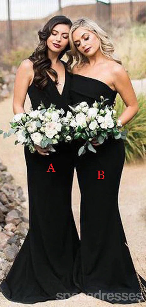 Mismatched Black Mermaid Sweetheart Cheap Long Bridesmaid Dresses,WG1324