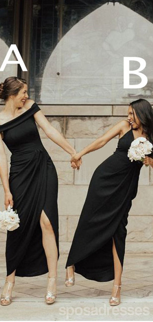 Mismatched Black Side Slit Sleeveless Simple Mermaid Bridesmaid Dresses Gown Online,WG1103