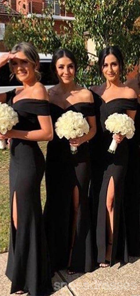 Black Mermaid Off Shoulder Sweetheart Long Affordable Bridesmaid Dresses Online, WG1036