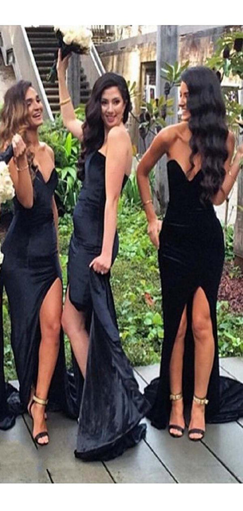 Sexy Black Sweetheart Side Slit Sleeveless Cheap Long Bridesmaid Dresses Online, WG943