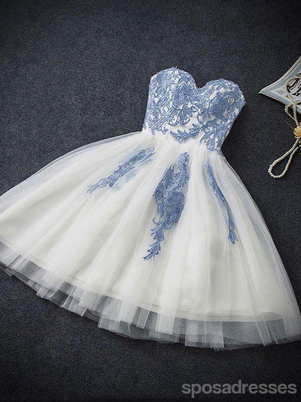 Sweetheart Neckline Blue Lace Homecoming Prom Dresses, Cheap Sweet 16 Dresses,  CM353