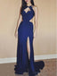 Sexy Cheap Backless Side Slit Royal Blue Mermaid Long Evening Prom Dresses, 17390