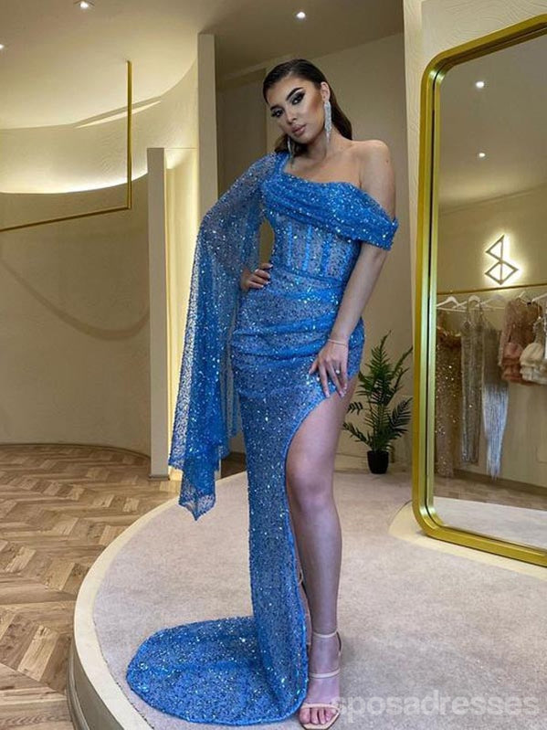 Sexy Blue Mermaid High Slit Maxi Long Prom Dresses,Evening Dresses,13225