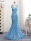 Sexy Blue Mermaid V-neck Maxi Long Prom Dresses,Evening Dresses,13117