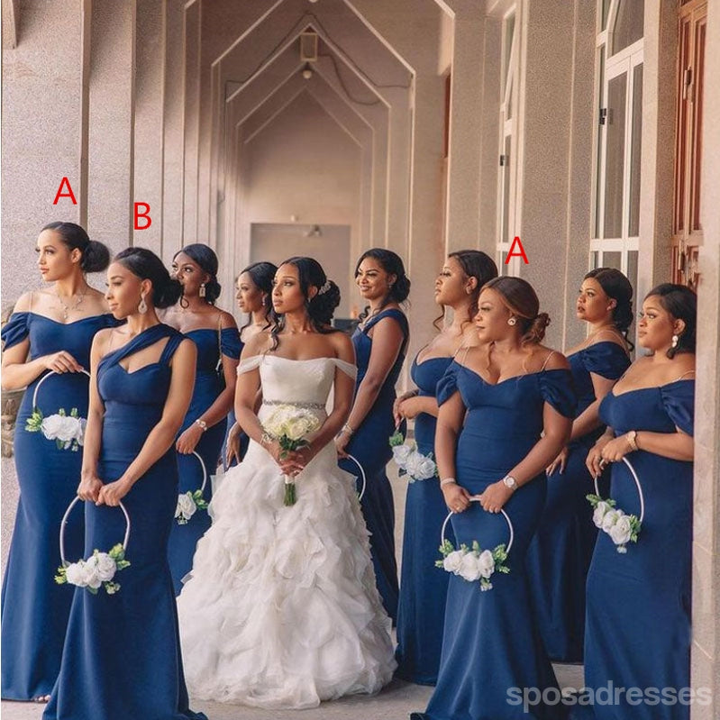 Mismatched Blue Mermaid Sleeveless Cheap Long Bridesmaid Dresses,WG1602