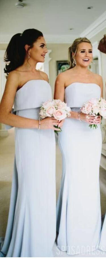 Simple Strapless Grey Cheap Long Bridesmaid Dresses Online, WG205