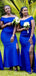 Royal Blue Off Shoulder Mermaid High Slit Long Bridesmaid Dresses Gown Online,WG1102