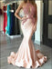 Blush Pink Mermaid Lace Applique Vestidos de fiesta largos de noche, 17472