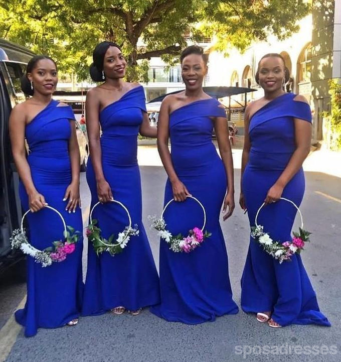 Sexy Mermaid One Shoulder Royal Blue Long Bridesmaid Dresses Gown Online,WG1141